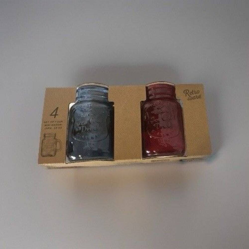 Retro Ware Mini Mason Jar Glass Bottles Set of 4 Colorful Spice Craft Jars
